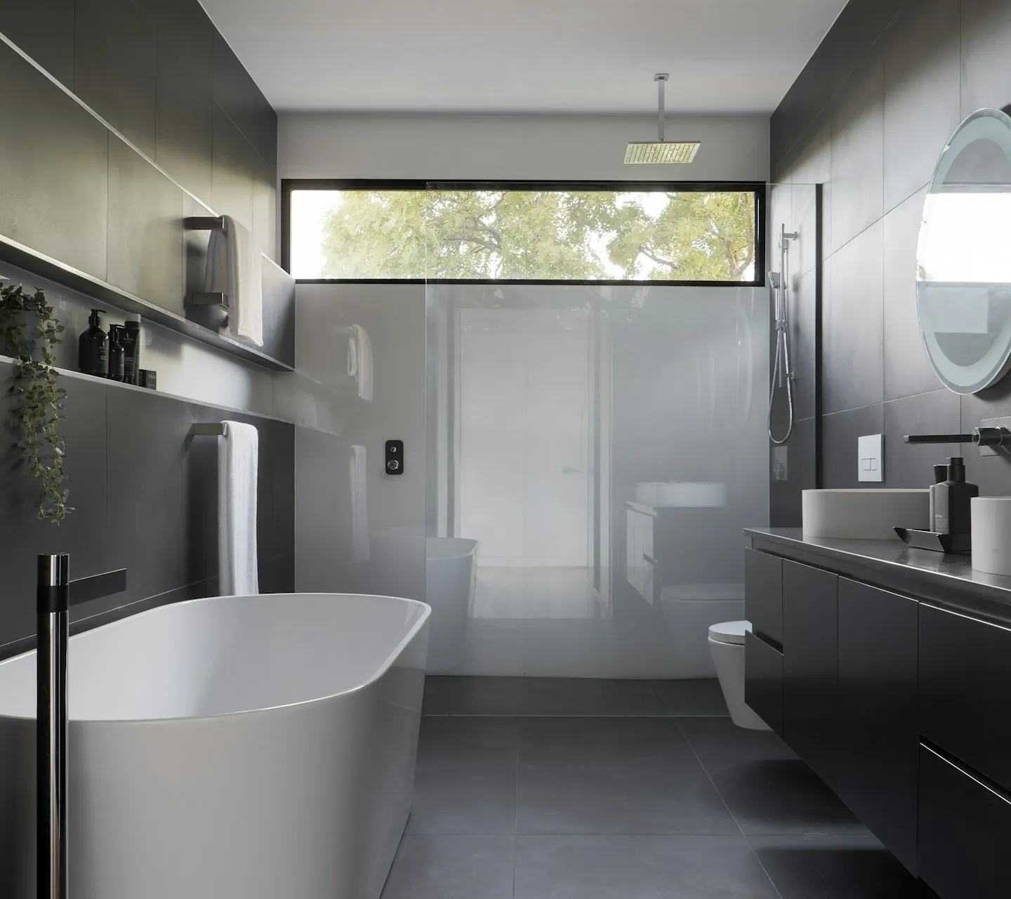 Bright modern bathroom with a step-free walk-in shower